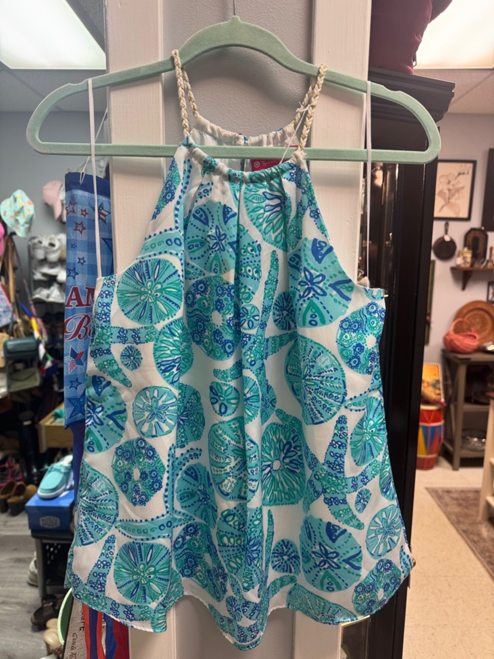 Lilly Pulitzer Blue & Teal Print Braided-Strap Halter Tank